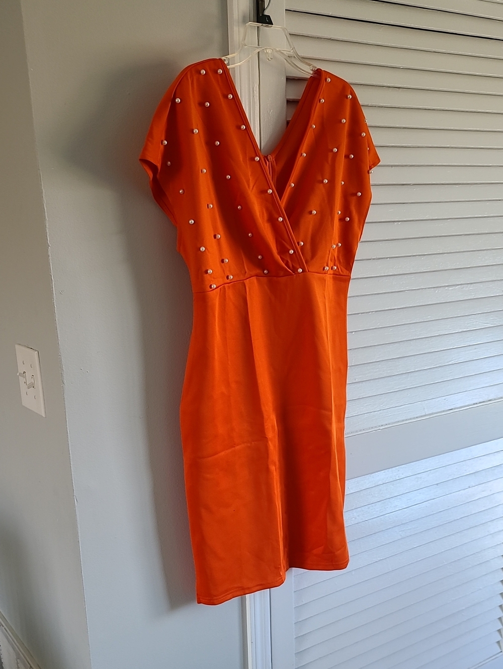Orange Embellished V-Neck Women's Dress